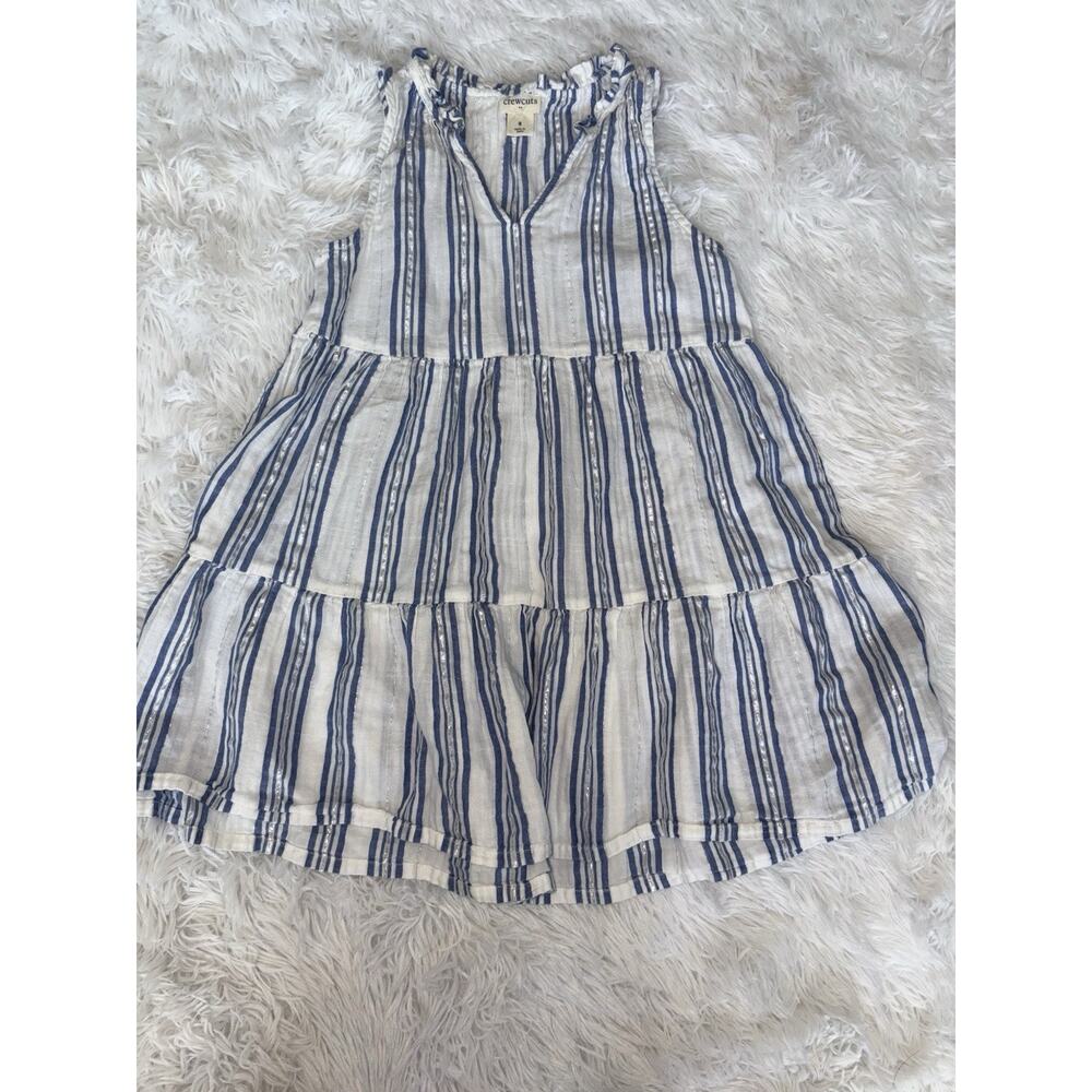 Crewcuts Girls S Blue & White Striped Hint Sparkle Ruffle Dress. Cute, Grt. Shap